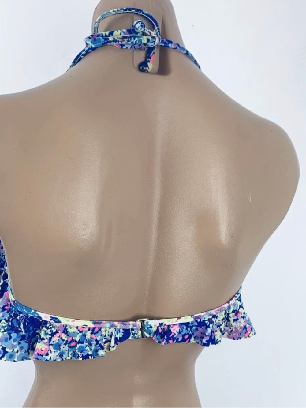Victoria's Secret (M) Flounce Bandeau Swim Bikini Top Blue Multi Floral - Picture 3 of 7